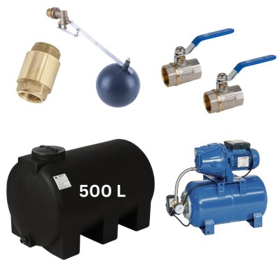 Kit „Drinking water 500L“ #2 with water tank Mavil (black, horizontal) and hydrophore pump Speroni - Drinking water storage tanks / Potable water tanks
