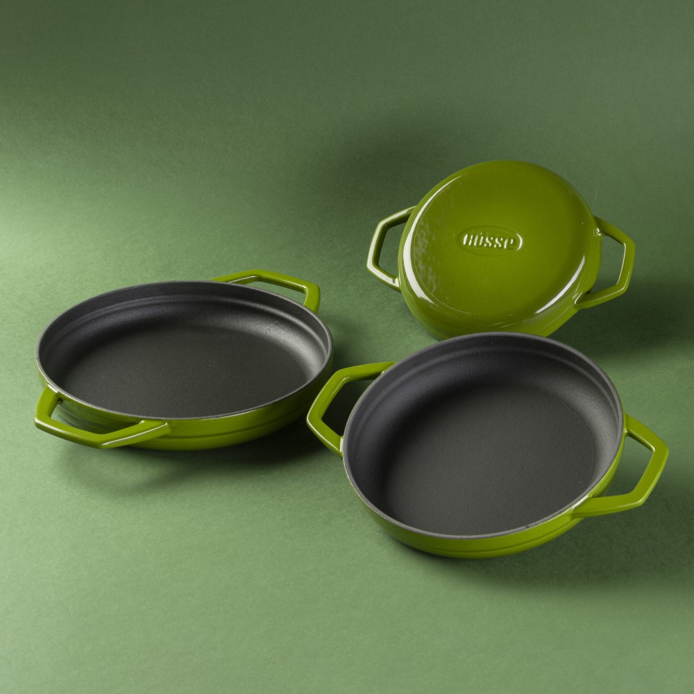 Cast iron pan set of 3 parts Hosse, Bamboo | Cast iron pan set Cast iron pan set of 3 parts Hosse, Bamboo | Cast iron pan set | |