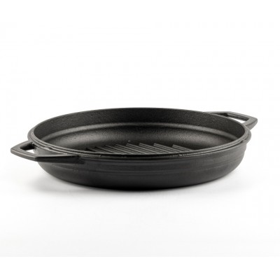 Enameled cast iron grill pan Hosse, Black Onyx, Ф22cm - Flat cast iron pan