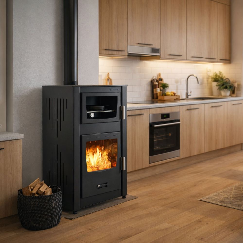 Wood burning stove with back boiler and oven Balkan Energy ATS HYDRO ΜΑSΙΝΑ 90-25, 25kW | Wood Burning Stoves With Oven | Wood Burning Stoves |