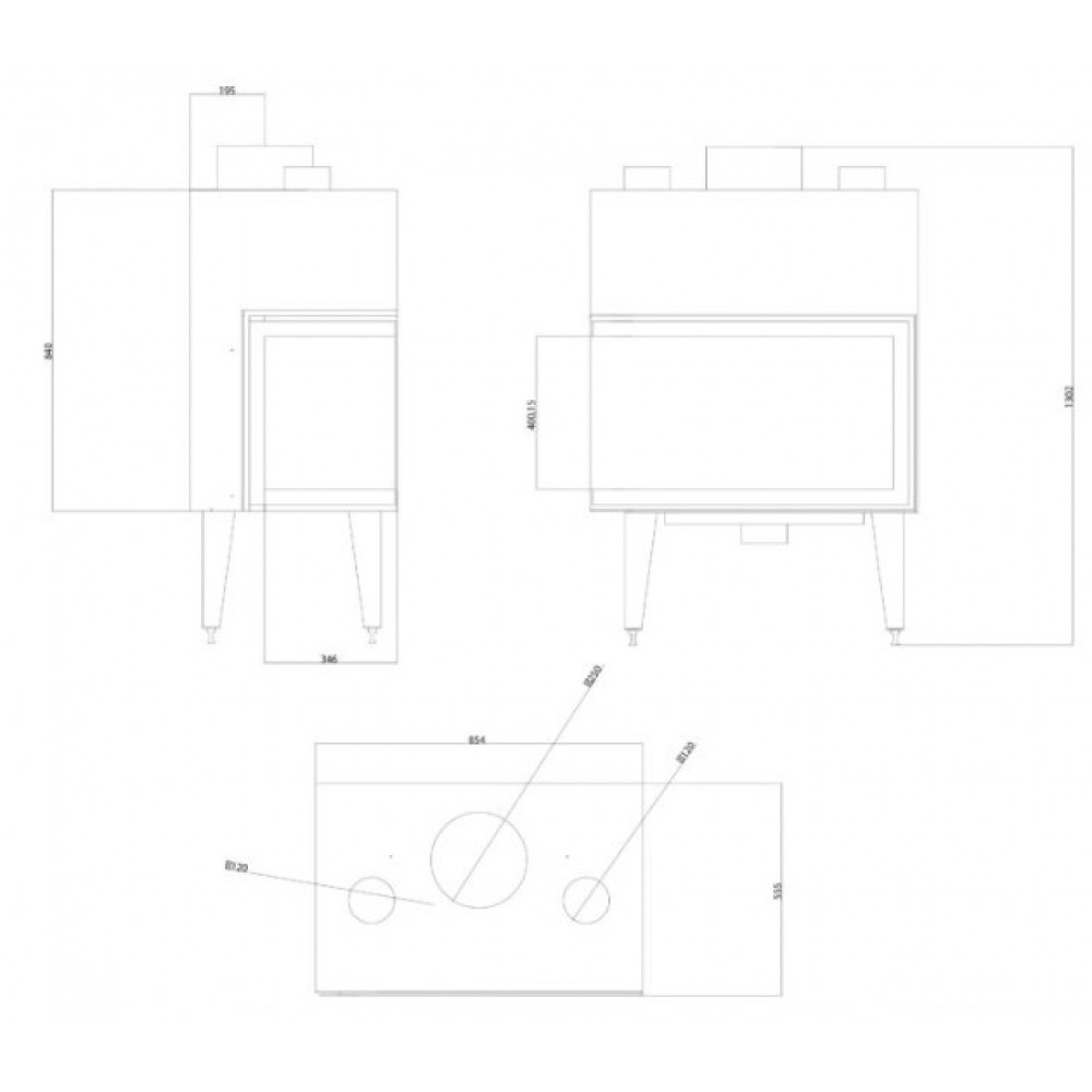 Wood Burning Fireplace Balkan Energy ATS STABLE AIR CORNER 800, with air ducts, left, 15.15kW | Wood Burning Fireplace Inserts | Wood Burning Fireplaces |