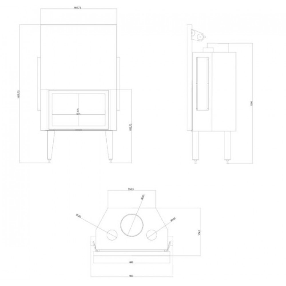Wood Burning Fireplace Balkan Energy ATS STRAIGHT AIR 800, with air ducts, 15.95kW | Wood Burning Fireplace Inserts | Wood Burning Fireplaces |