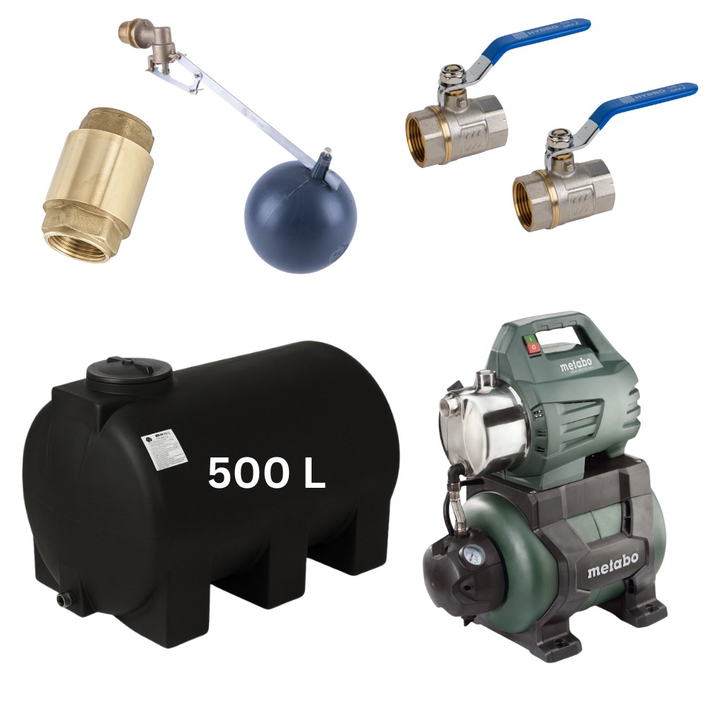 Kit „Drinking water 500L“ #2 with water tank Mavil (black, horizontal) and hydrophore pump Metabo | Drinking water storage tanks / Potable water tanks |  |