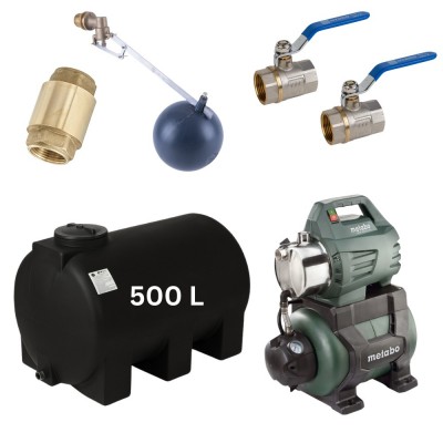 Kit „Drinking water 500L“ #2 with water tank Mavil (black, horizontal) and hydrophore pump Metabo - Drinking water storage tanks / Potable water tanks