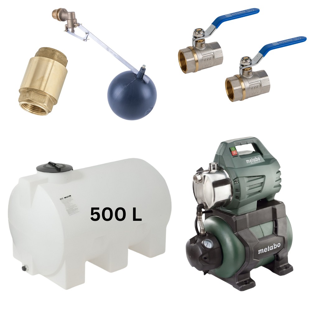 Kit „Drinking water 500L“ with water tank Mavil (white, horizontal) and hydrophore pump Metabo | Drinking water storage tanks / Potable water tanks |  |