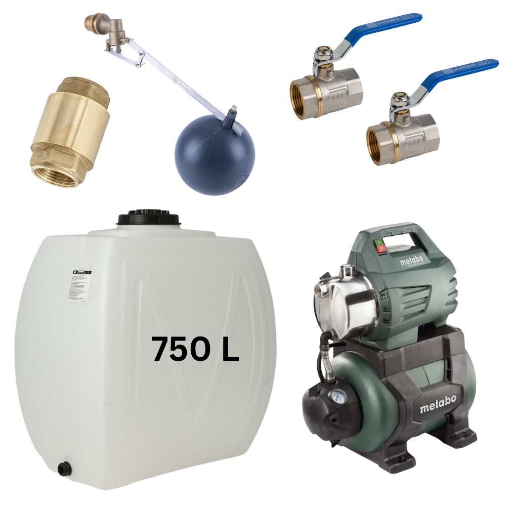 Kit „Drinking water 750L“ with water tank Narrow Mavil (white) and hydrophore pump Metabo | Drinking water storage tanks / Potable water tanks |  |