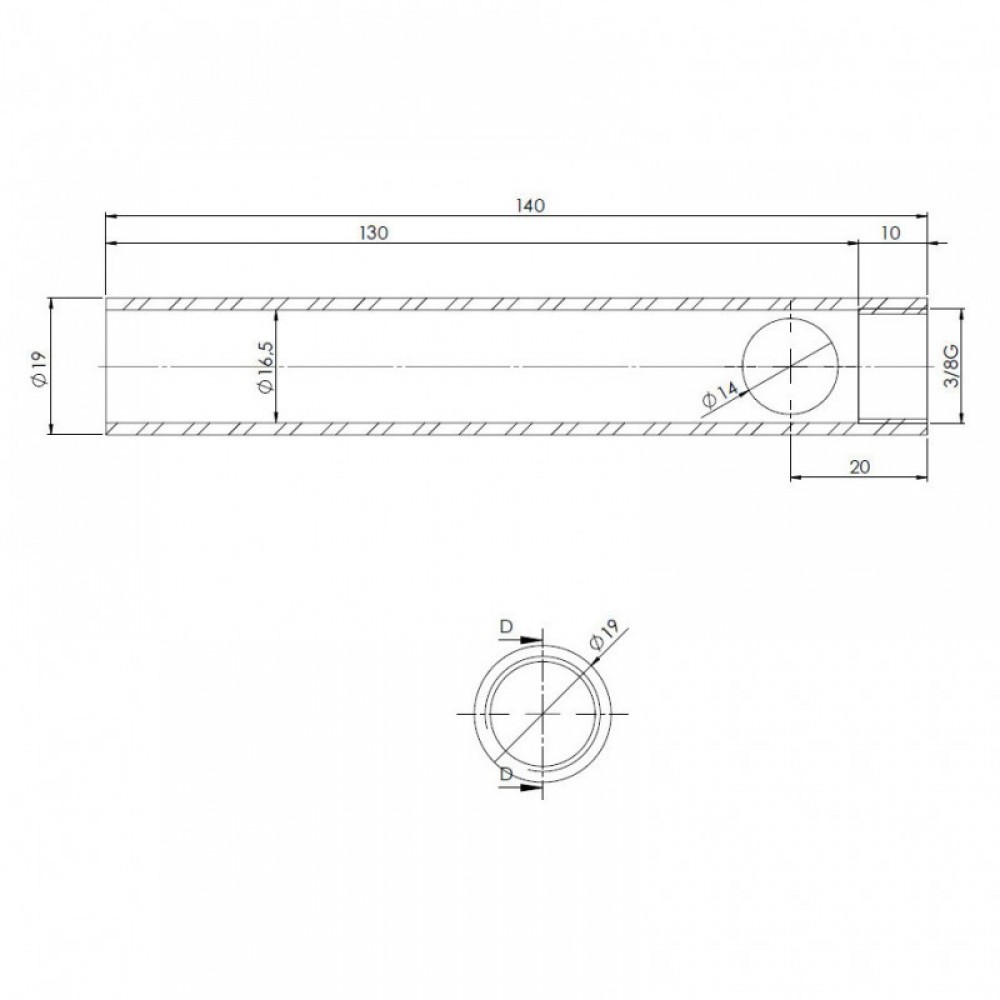 Tube for pellet stove igniter, Diameter 19mm, Length 140mm, Thread 3/8