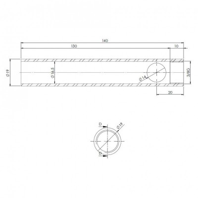Tube for pellet stove igniter, Diameter 19mm, Length 140mm, Thread 3/8" - Igniters / Resistors for Pellet Stoves