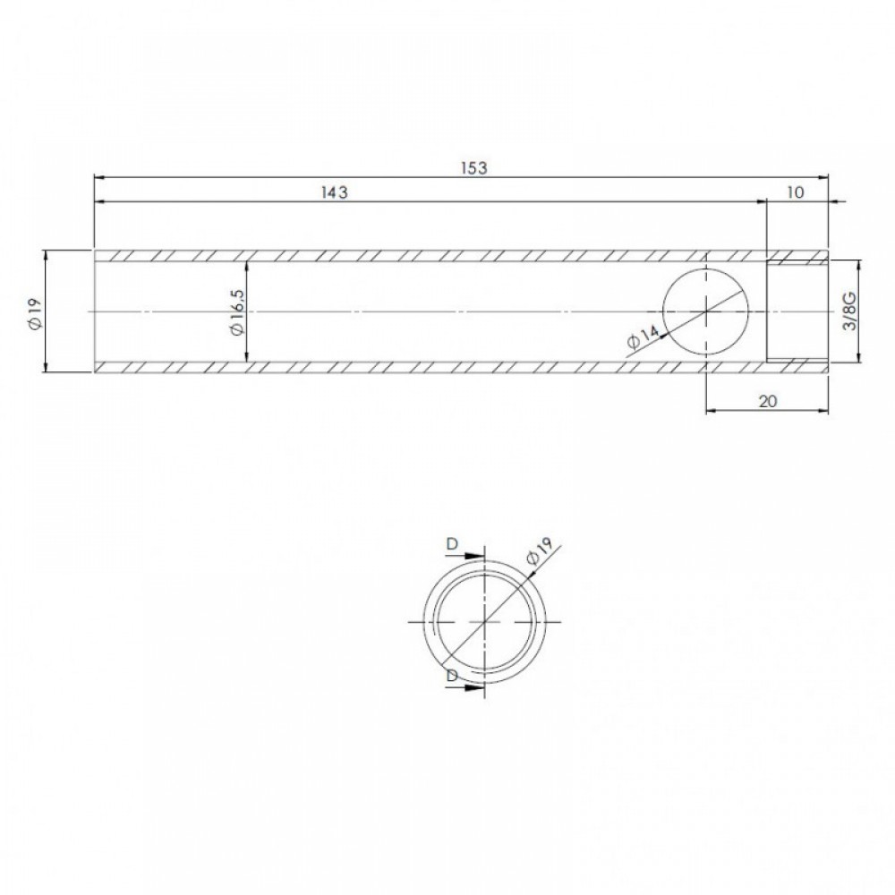 Tube for pellet stove igniter, Diameter19mm, Length 153mm, Thread 3/8
