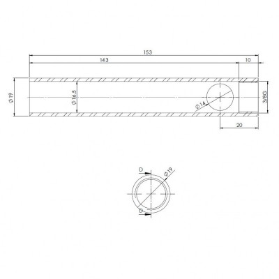 Tube for pellet stove igniter, Diameter19mm, Length 153mm, Thread 3/8" - Igniters / Resistors for Pellet Stoves