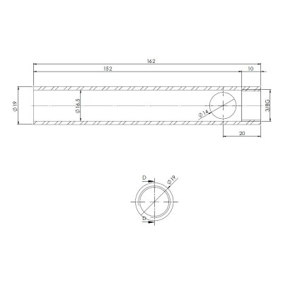 Tube for pellet stove igniter, Diameter 19mm, Length 162mm, Thread 3/8" - Igniters / Resistors for Pellet Stoves