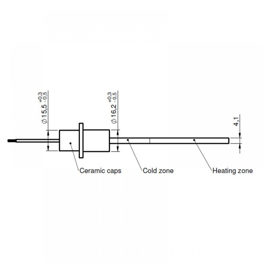 Igniter / Heating element with black quartz crystal for pellet stove Ravelli, Anselmo Cola, Moretti Design, Operа, Karmek One and others, total length 125mm, 330W | Igniters / Resistors for Pellet Stoves | Pellet Stove Parts |
