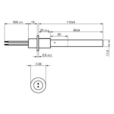 Igniter / Heating element with black quartz crystal for pellet stove Ravelli, Anselmo Cola, Moretti Design, Operа, Karmek One and others, total length 125mm, 330W - Igniters / Resistors for Pellet Stoves