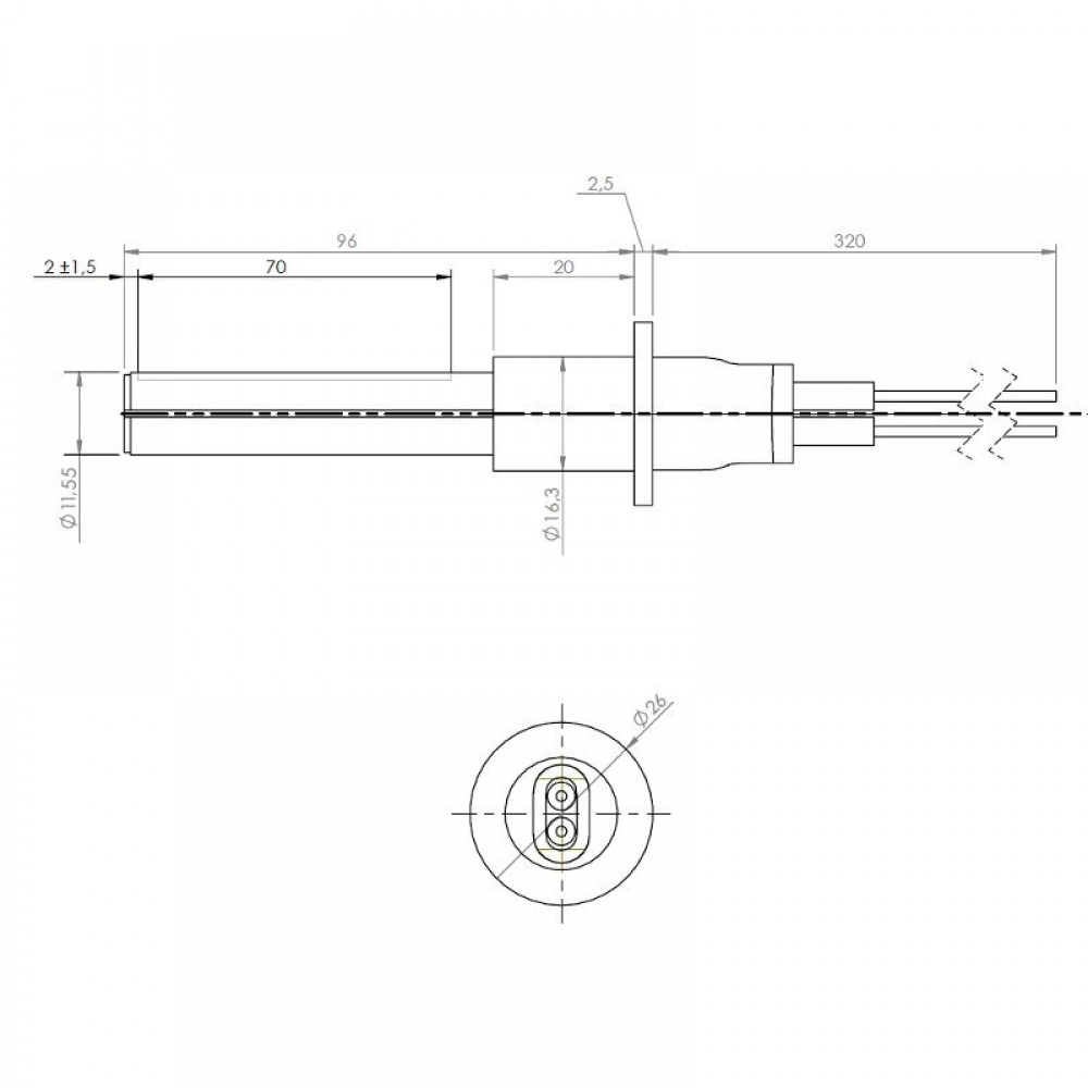 Ceramic Igniter / Heating element for pellet stove MCZ, RED and others, total length 107mm, 315W | Igniters / Resistors for Pellet Stoves | Pellet Stove Parts |