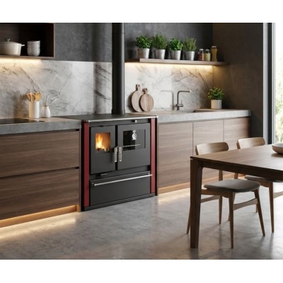 Wood cooker stove Verso CS Plus with steel oven and steel hob, Red, Right, 7.7kW - Wood Cooker Stoves