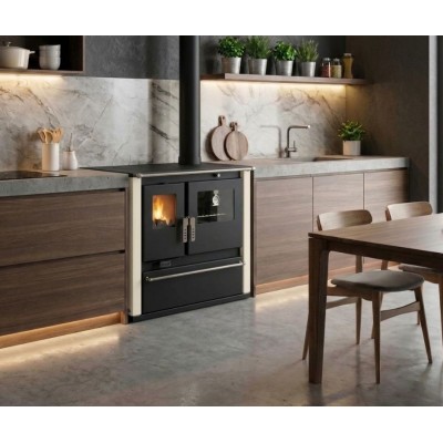 Wood cooker stove Verso CS Plus with steel oven and steel hob, Ivory, Right, 7.7kW - Wood Cooker Stoves