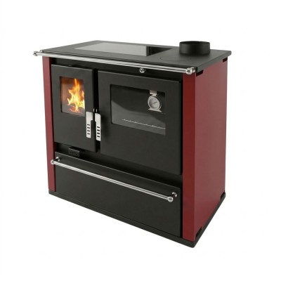 Wood cooker stove Verso CS Plus with stainless steel oven and ceramic hob, Red, Right, 7.7kW - Wood Cooker Stoves