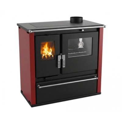 Wood cooker stove Verso CS Plus with stainless steel oven and steel hob, Red, Right, 7.7kW - Wood Cooker Stoves