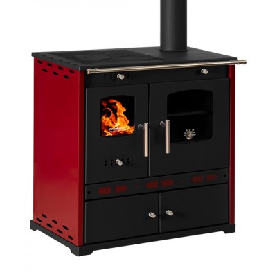 Wood cooker stove Prometey Perfect Eco Lux, burgundy, 7.5kW - Prometey