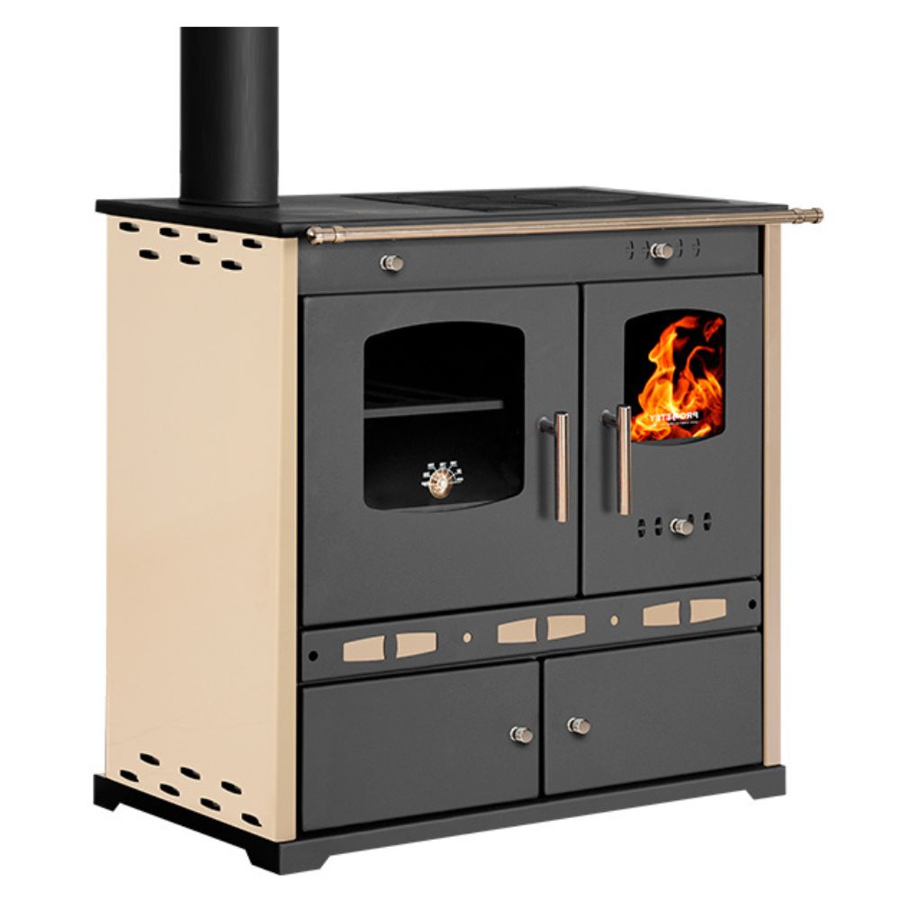 Wood cooker stove Prometey Perfect Eco Lux with left flue, ivory, 7.5kW | Wood Burning Stoves With Oven | Wood Burning Stoves |