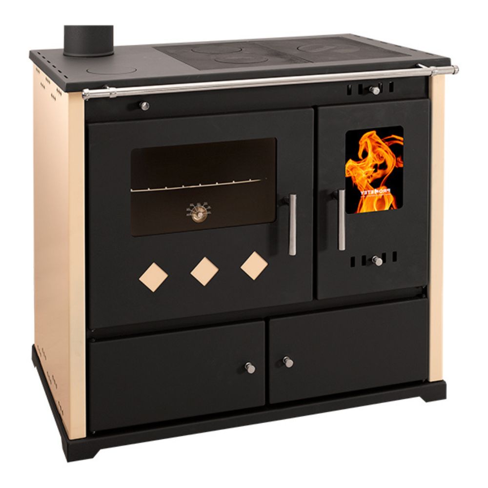 Wood cooker stove Prometey Perfect Practik Lux, ivory, left flue, 9.5kW | Wood Burning Stoves With Oven | Wood Burning Stoves |