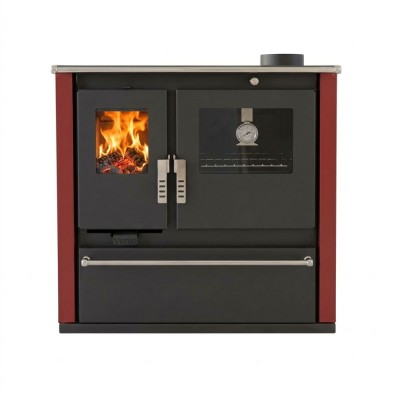 Wood cooker stove Verso CS Plus with stainless steel oven and steel hob, Red, Right, 7.7kW - Wood Cooker Stoves