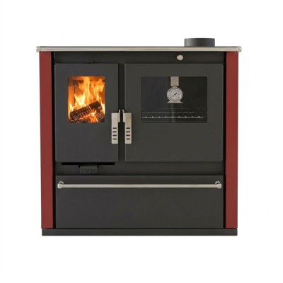 Wood cooker stove Verso CS Plus with stainless steel oven and ceramic hob, Red, Right, 7.7kW - Wood Cooker Stoves