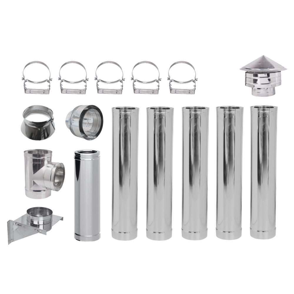 Flue kit for pellet stove, Stainless steel, Insulated, Ф100 (inner diameter), 6.7m