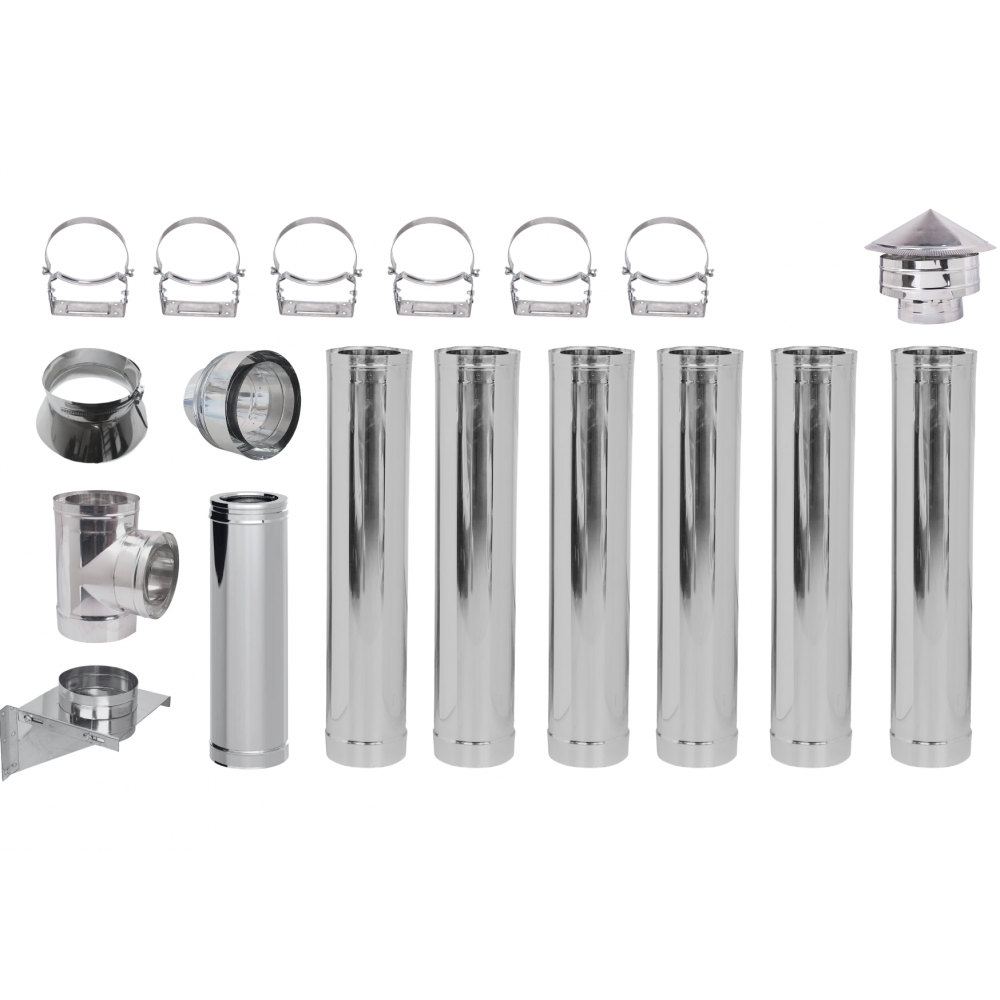 Flue kit for pellet stove, Stainless steel, Insulated, Ф100 (inner diameter), 7.7m