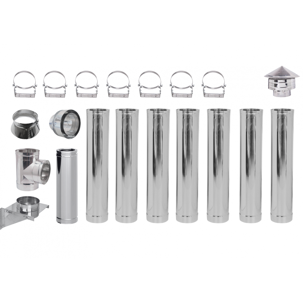 Flue kit for pellet stove, Stainless steel, Insulated, Ф100 (inner diameter), 8.7m