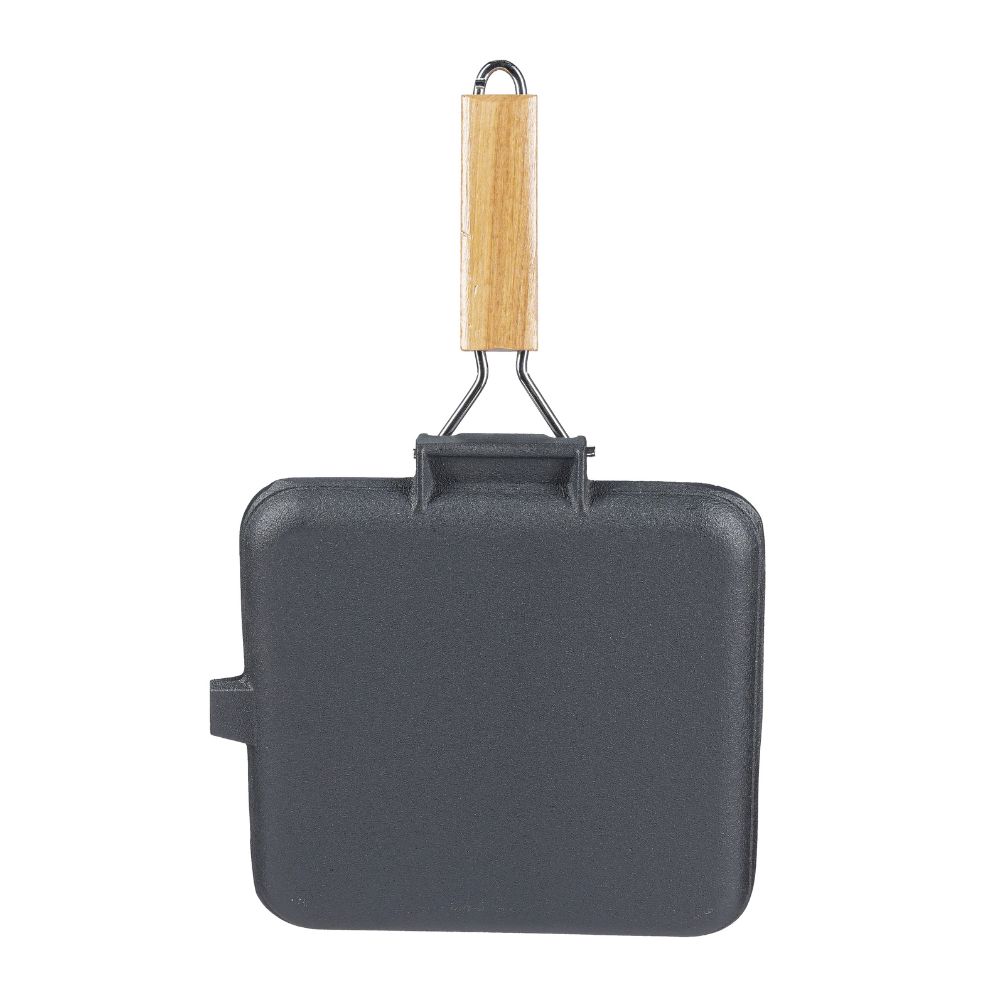 Cast iron grill pan with foldable wooden handle, 28x28 cm | Cast iron grill pan | Cast iron pan |