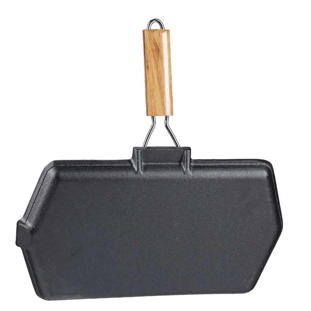 Cast iron grill pan with foldable wooden handle, 35x21 cm | Cast iron grill pan | Cast iron pan |