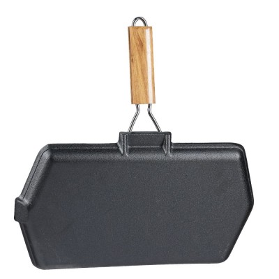Cast iron grill pan with foldable wooden handle, 35x21 cm - Cast iron grill pan