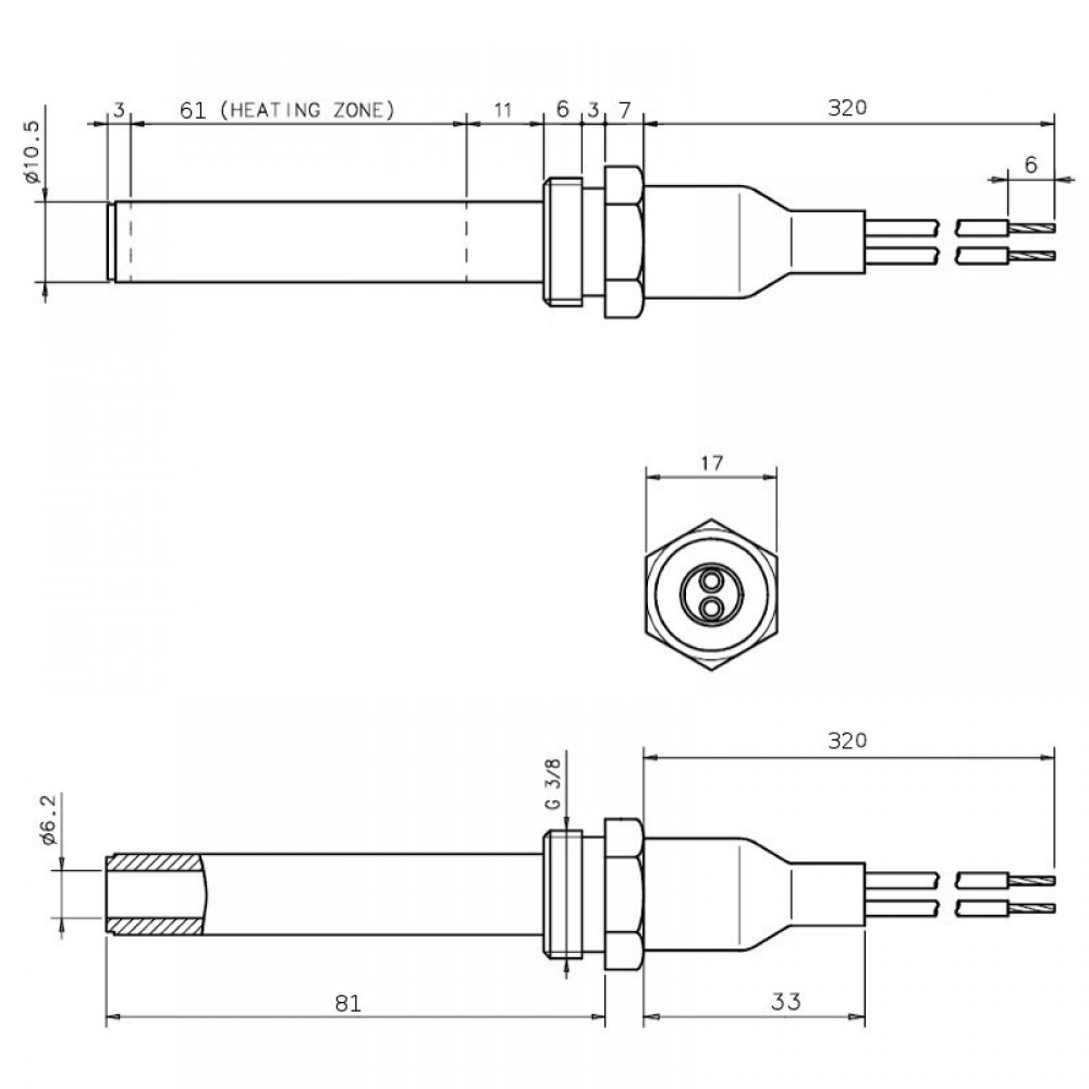 Ceramic heating element for pellet stoves, total length 88mm, 250W | Igniters / Resistors | Pellet Stove Parts |