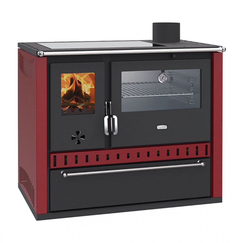 Wood burning cooker Prity GT Red, with stainless steel oven, glass ceramic hop and drawer, 15 kW | Cookers | Wood |