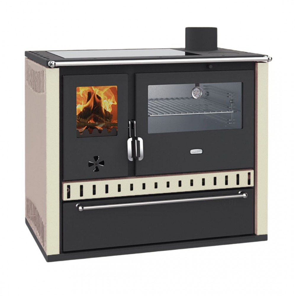 Wood burning cooker with back boiler Prity GT W10 Ivory, with stainless steel oven, glass ceramic hop and drawer, 13.3 kW | Cookers | Wood |