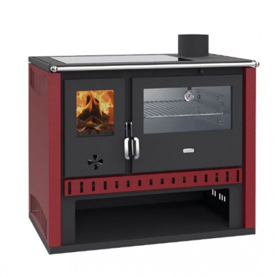 Wood burning cooker Prity GT Red, with stainless steel oven and glass ceramic hop, 15 kW - Cookers
