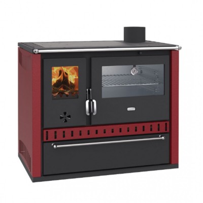 Wood burning cooker Prity GT Red, with stainless steel oven and drawer, 15 kW - Cookers
