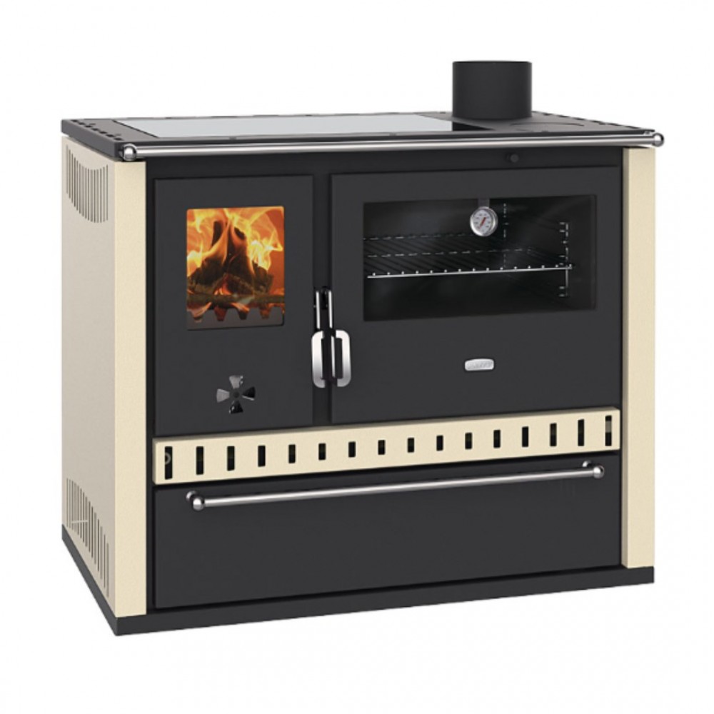 Wood burning cooker Prity GT Ivory, with glass ceramic hob and drawer, 15 kW | Cookers | Wood |