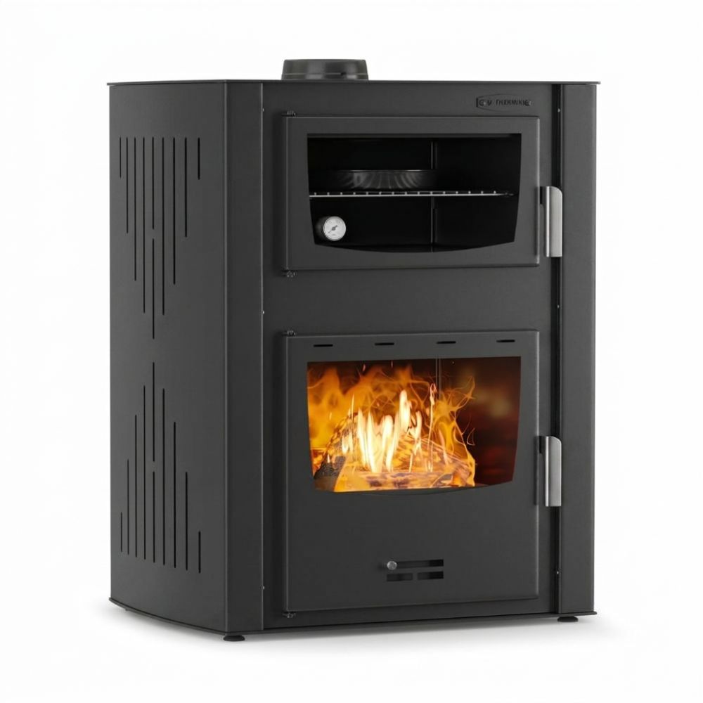 Wood burning stove with back boiler and oven Velmora Fire ATS HYDRO ΜΑSΙΝΑ 90-30 black, 35kW | Wood Burning Stoves With Oven | Wood Burning Stoves |