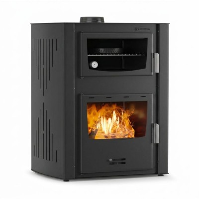 Wood burning stove with back boiler and oven Velmora Fire ATS HYDRO ΜΑSΙΝΑ 90-30 black, 35kW - Wood Burning Stoves With Oven