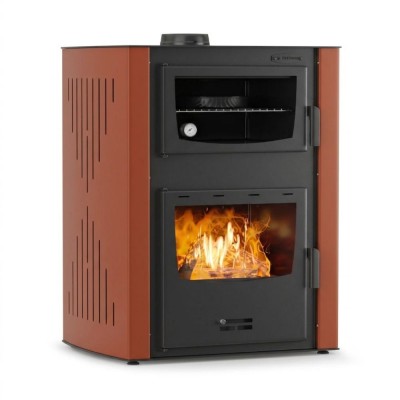Wood burning stove with back boiler and oven Velmora Fire ATS HYDRO ΜΑSΙΝΑ 90-30 terracotta, 35kW - Wood Burning Stoves With Oven