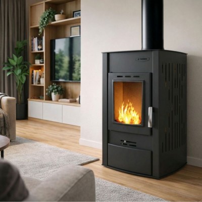 Wood burning stove with back boiler Velmora Fire ATS HYDRO black, 25kW - Wood Burning Stoves With Oven