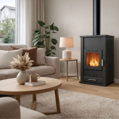 Wood burning stove with back boiler Velmora Fire ATS HYDRO black, 33kW - Wood Burning Stoves With Oven