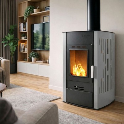 Wood burning stove with back boiler Velmora Fire ATS HYDRO grey, 25kW - Wood Burning Stoves With Oven