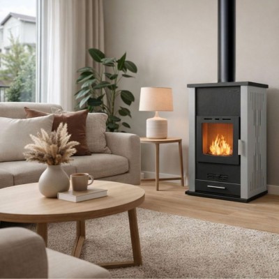 Wood burning stove with back boiler Velmora Fire ATS HYDRO grey, 33kW - Wood Burning Stoves With Oven