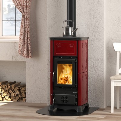 Italian wood burning stove with oven La Nordica Emiliana red, 6.5kW - Italian wood burning stoves and fireplaces