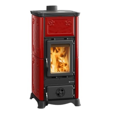 Italian wood burning stove with cooktop La Nordica Emiliana red, 6.5kW - Italian wood burning stoves and fireplaces