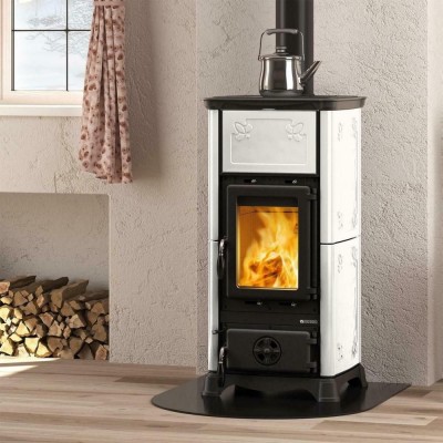 Italian wood burning stove with oven La Nordica Emiliana white, 6.5kW - Italian wood burning stoves and fireplaces