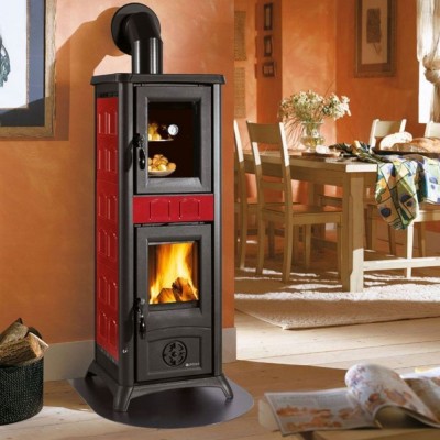 Italian wood burning stove with oven La Nordica Gemma Forno 5.0 red, 7.3kW - La Nordica